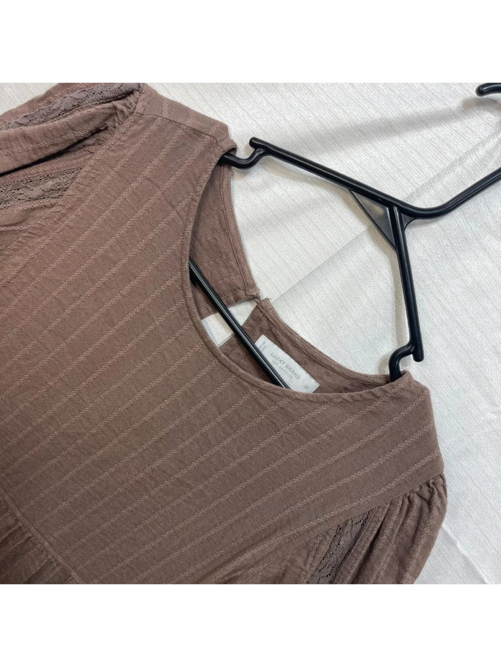 Lucky Brand Brown Textured Cotton Viscose Lace Sleeve Blouse XS